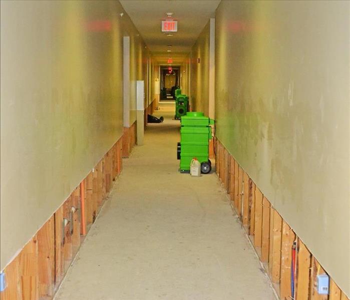 hallway, flood cuts, green drying equipment